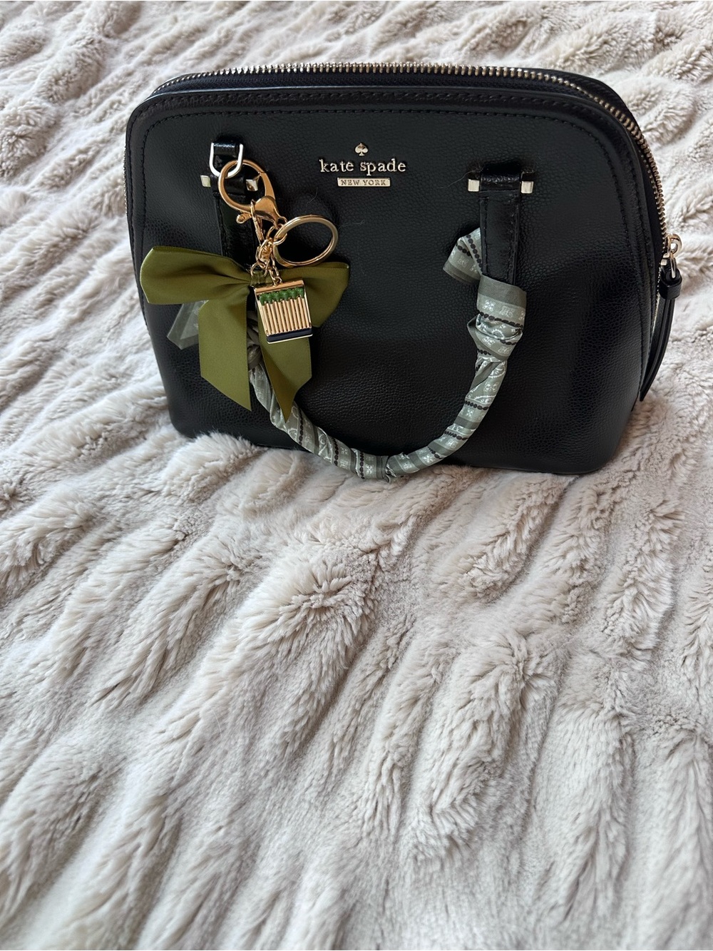 Kate Spade Black Dome Satchel Crossbody Bag + Charm Bundle Twilly